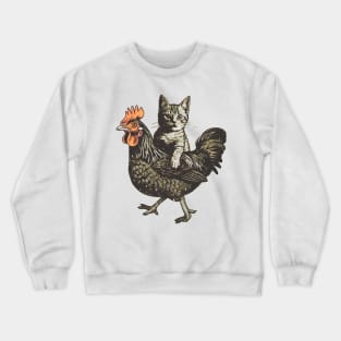 Funny Cat Riding a Chicken Crewneck Sweatshirt